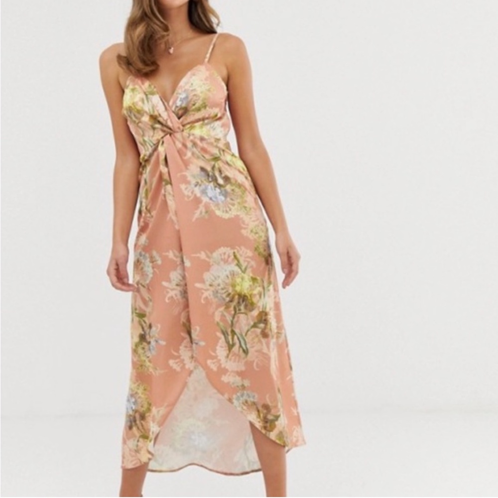 Hope & Ivy Pink Floral Tulip Hem Midi Dress, Size 10 US / Size 14 UK Wedding